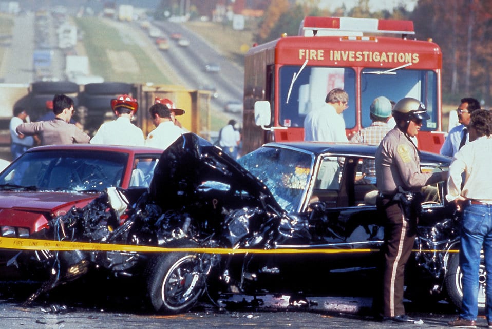 Accident Scene with First Responders After An Accident