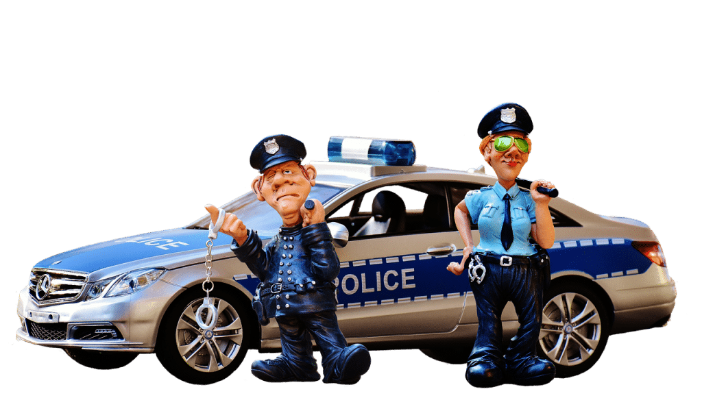 Clay Figures of policemen and a car
